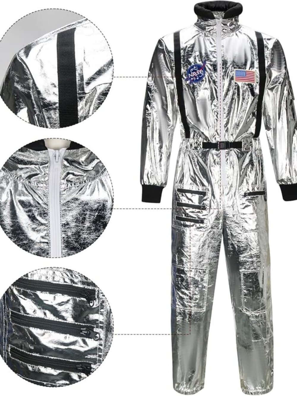 Halloween Silver Astronaut Costume Spacesuit Spaceman Jumpsuit Pilot Uniform